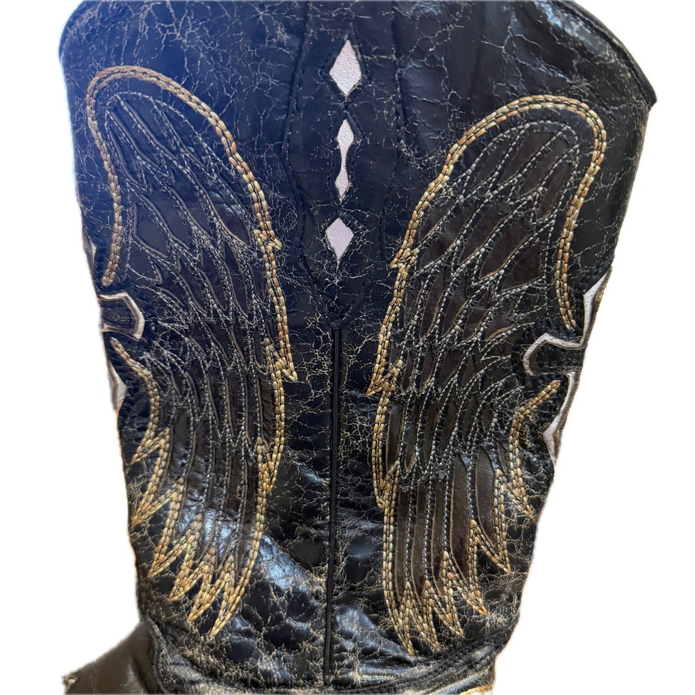 CORRAL Vintage Wing & Cross Western Boots Women 8.5 Black Distressed Inlay - Picture 6 of 11